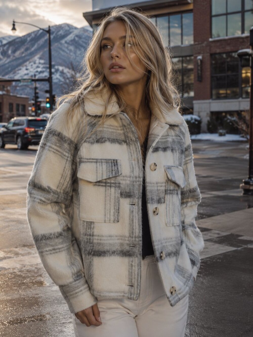 Zara Fleece Plaid Shacket Jacket Gray/White Sz S NWT